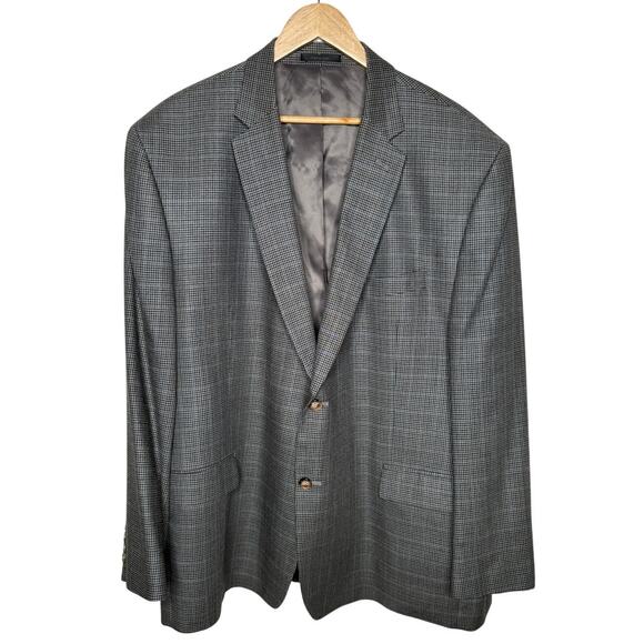 Ralph Lauren Men's 50R Silk & Wool Plaid 2 Button Blazer Houndstooth Jacket Gray - Picture 1 of 9